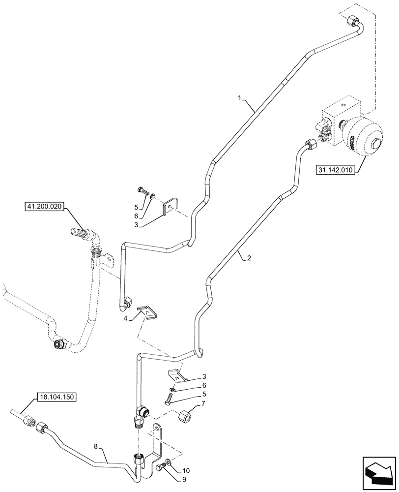 Схема запчастей Case IH FARMALL 110CL - (31.142.030) - VAR - 743522 - CONTROL VALVE, LINES, CLUTCH, FRONT PTO (31) - IMPLEMENT POWER TAKE OFF