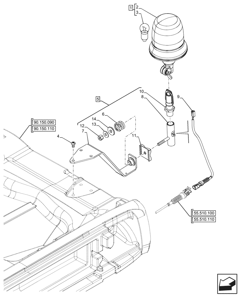 Схема запчастей Case IH FARMALL 80CL - (55.404.020) - VAR - 759063 - ROTARY BEACON, CAB (55) - ELECTRICAL SYSTEMS