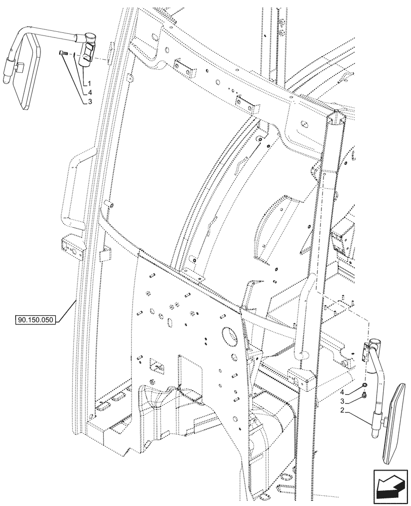 Схема запчастей Case IH FARMALL 80CL - (90.118.040) - MIRROR, CAB (90) - PLATFORM, CAB, BODYWORK AND DECALS