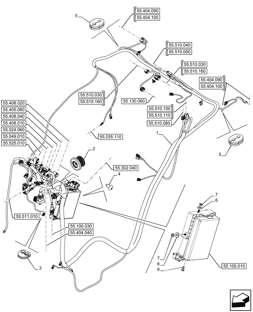Схема запчастей Case IH FARMALL 80CL - (55.510.010) - MAIN HARNESS, 4WD, CAB (55) - ELECTRICAL SYSTEMS
