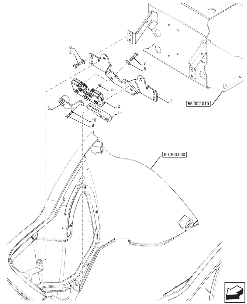 Схема запчастей Case IH FARMALL 110CL - (90.102.030) - VAR - 759028, 759029, 759031, 759033 - HOOD, HINGE (90) - PLATFORM, CAB, BODYWORK AND DECALS