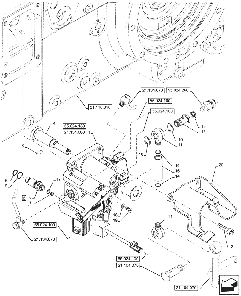 Схема запчастей Case IH FARMALL 80CL - (21.134.050) - VAR - 743968 - POWERSHUTTLE, TRANSMISSION CONTROL VALVE, HI-LO (21) - TRANSMISSION