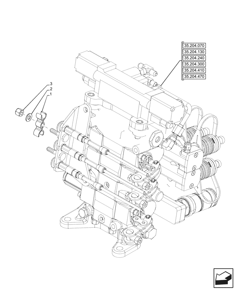 Схема запчастей Case IH FARMALL 80CL - (35.204.960) - VAR - 759022, 759023, 759024 - REMOTE CONTROL VALVE, CABLE CLIP (35) - HYDRAULIC SYSTEMS