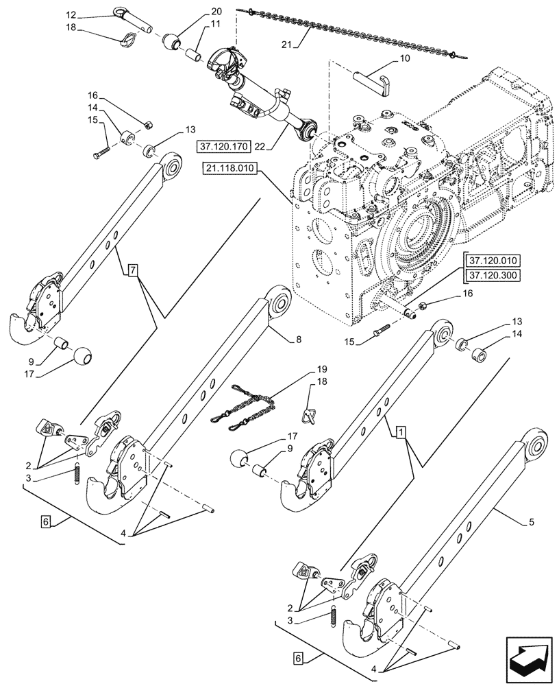 Схема запчастей Case IH FARMALL 80CL - (37.120.160) - VAR - 744480 - REAR, 3 POINT HITCH, LOWER LINK (37) - HITCHES, DRAWBARS & IMPLEMENT COUPLINGS