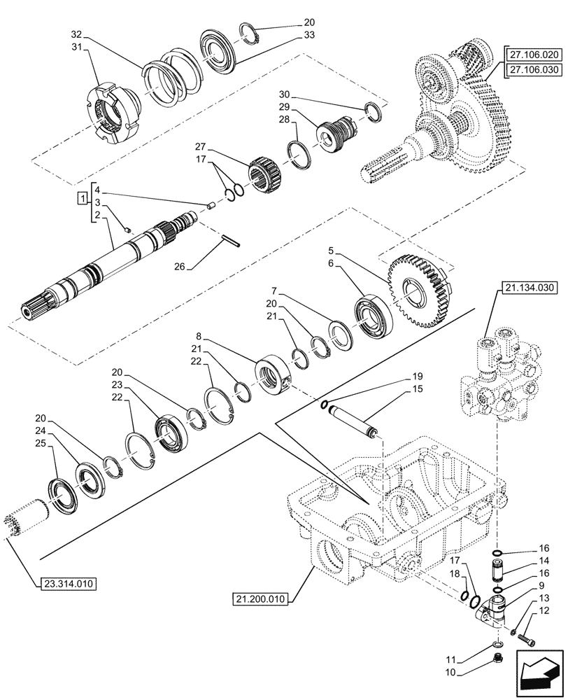 Схема запчастей Case IH FARMALL 80CL - (23.202.010) - VAR - 759007 - 4WD, DROP BOX, GEARS & SHAFT, W/ ELECTROHYDRAULIC ENGAGEMENT (23) - FOUR WHEEL DRIVE SYSTEM