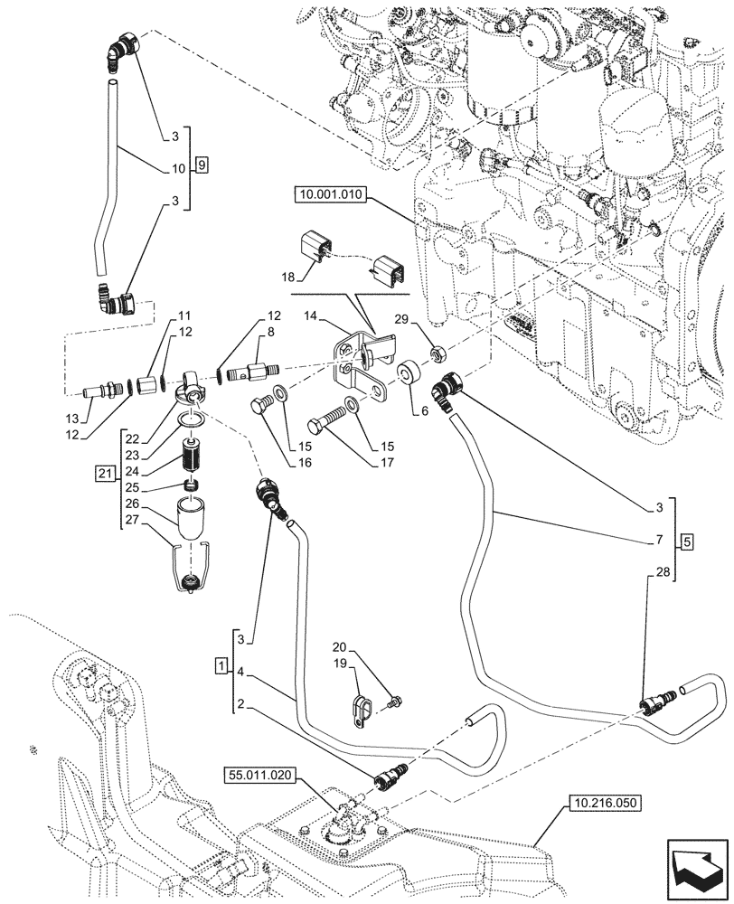 Схема запчастей Case IH FARMALL 80CL - (10.216.080) - VAR - 759004 - FUEL LINE, CAB (10) - ENGINE