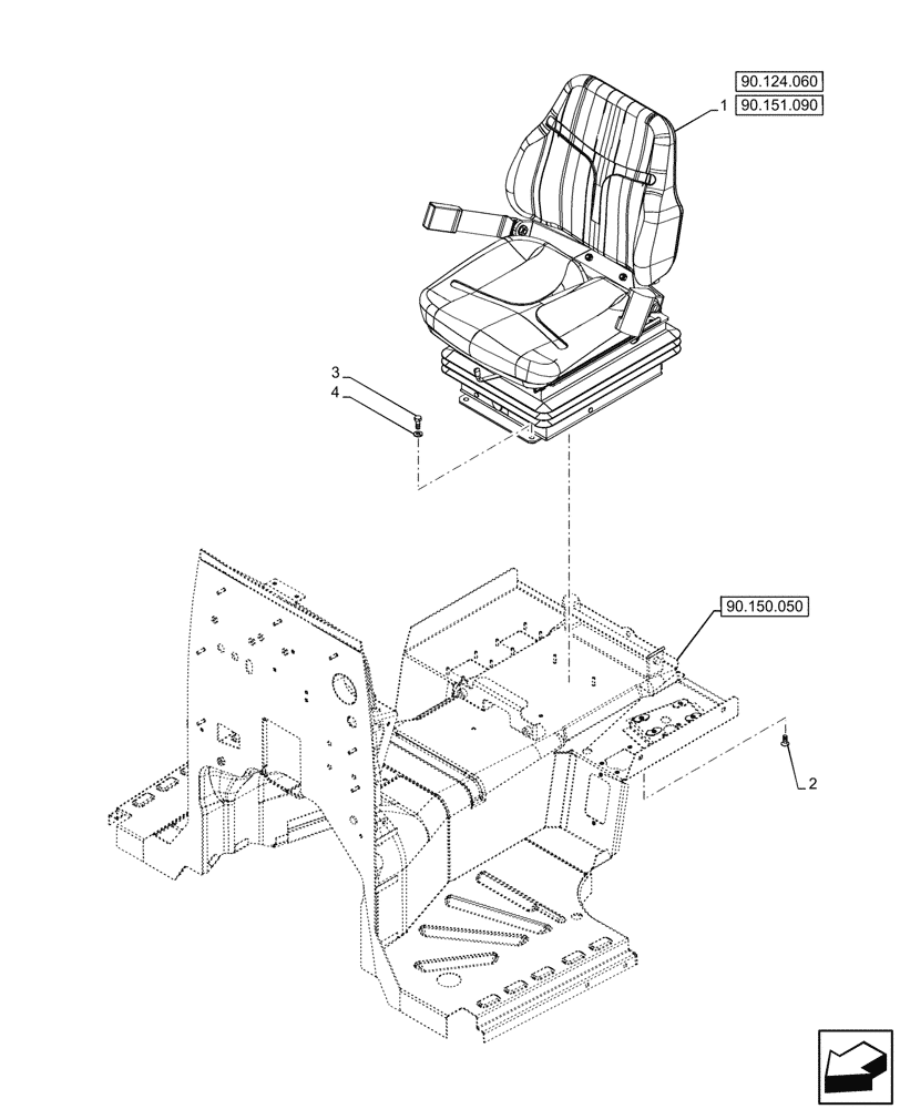 Схема запчастей Case IH FARMALL 80CL - (90.124.040) - VAR - 331859 - SEAT, AIR SUSPENSION, CAB (90) - PLATFORM, CAB, BODYWORK AND DECALS