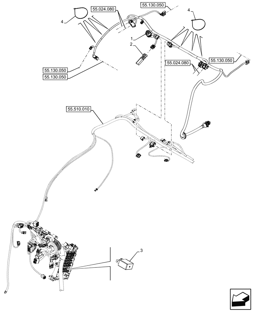 Схема запчастей Case IH FARMALL 110CL - (55.510.030) - MAIN HARNESS, 4WD, W/ SUPERSTEER, CAB (55) - ELECTRICAL SYSTEMS