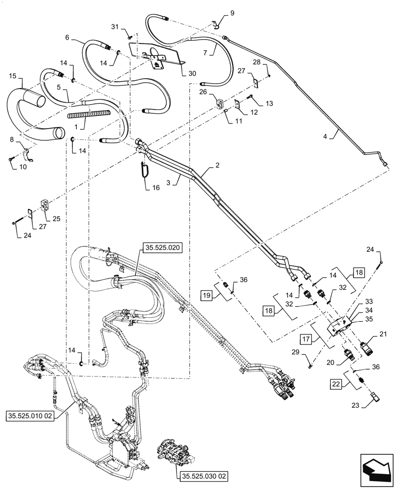 Схема запчастей Case IH SV340 - (35.525.020[02]) - ENHANCED HIGH FLOW AUXILIARY HYDRAULIC, BOOM PLUMBING (35) - HYDRAULIC SYSTEMS