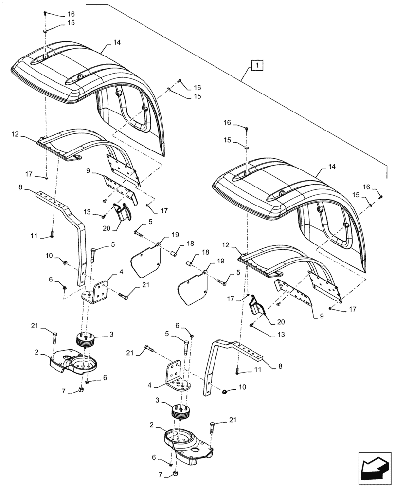 Схема запчастей Case IH MAGNUM 3154 - (88.100.90[20]) - FRONT FENDERS & FENDER MOUNTING PARTS - EXTRA WIDE, CLASS 5 WIDE AXLE (88) - ACCESSORIES