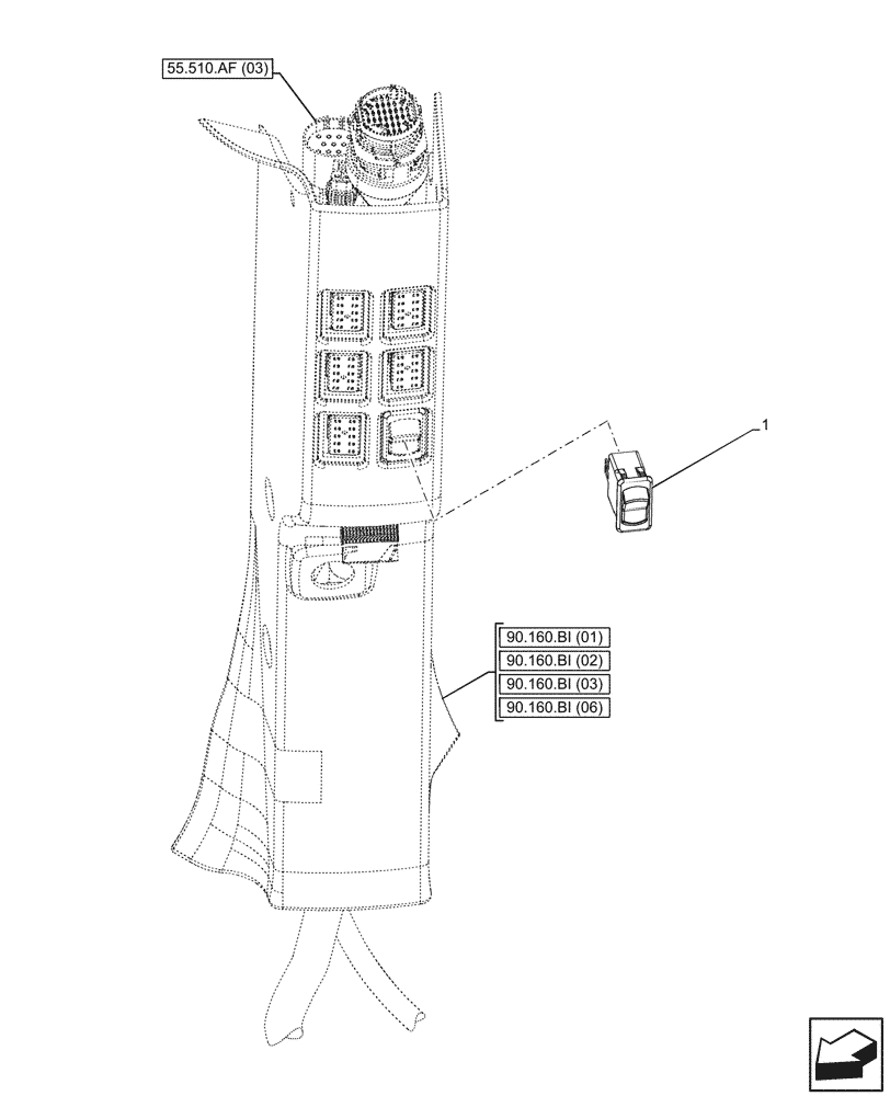 Схема запчастей Case IH PUMA 185 - (55.302.AI[03]) - VAR - 391130, 758000 - BATTERY ISOLATOR, SWITCH (55) - ELECTRICAL SYSTEMS