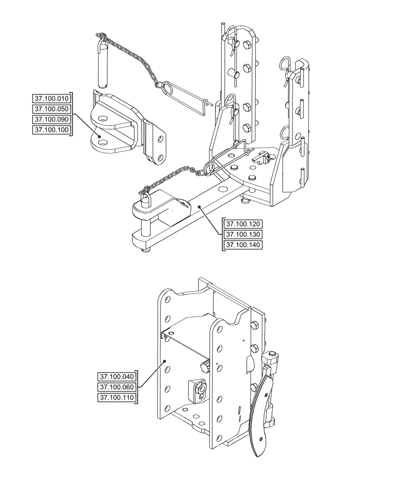 Схема запчастей Case IH FARMALL 110CL - (37.000.00[02]) - SECTION INDEX - HITCHES, DRAWBARS AND IMPLEMENT COUPLINGS (37) - HITCHES, DRAWBARS & IMPLEMENT COUPLINGS