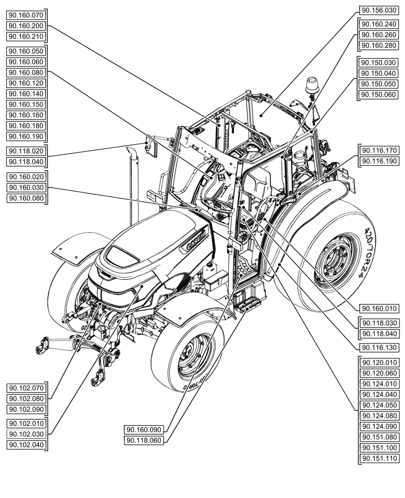 Схема запчастей Case IH FARMALL 80CL - (90.000.00[01]) - SECTION INDEX - PLATFORM, CAB, BODYWORK & DECALS (90) - PLATFORM, CAB, BODYWORK AND DECALS