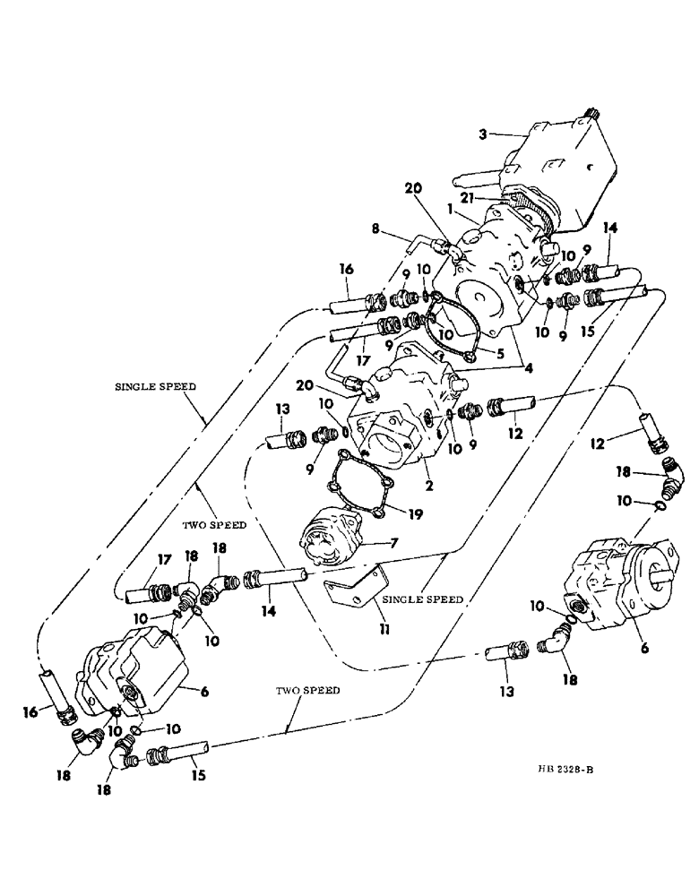 Схема запчастей Case IH 4000 - (07-01) - DRIVE TRAIN, TANDEM PUMP WITH HYDROSTATIC MOTORS AND CONNECTIONS (04) - Drive Train