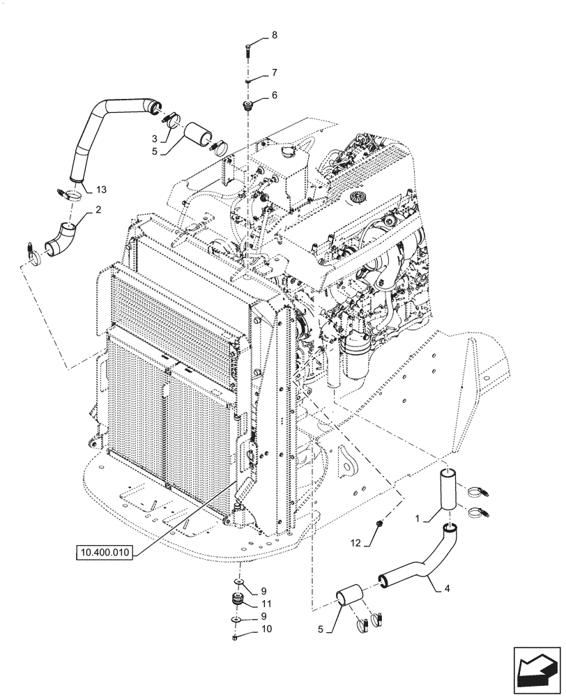 Схема запчастей Case IH STEIGER 470 - (10.400.012[01]) - RADIATOR & HOSE (BSN ZEF301258) (10) - ENGINE