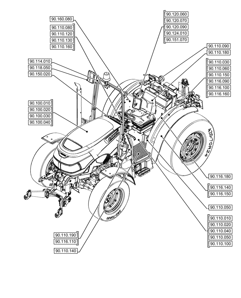 Схема запчастей Case IH FARMALL 80CL - (90.000.00[03]) - SECTION INDEX - PLATFORM, CAB, BODYWORK & DECALS (90) - PLATFORM, CAB, BODYWORK AND DECALS