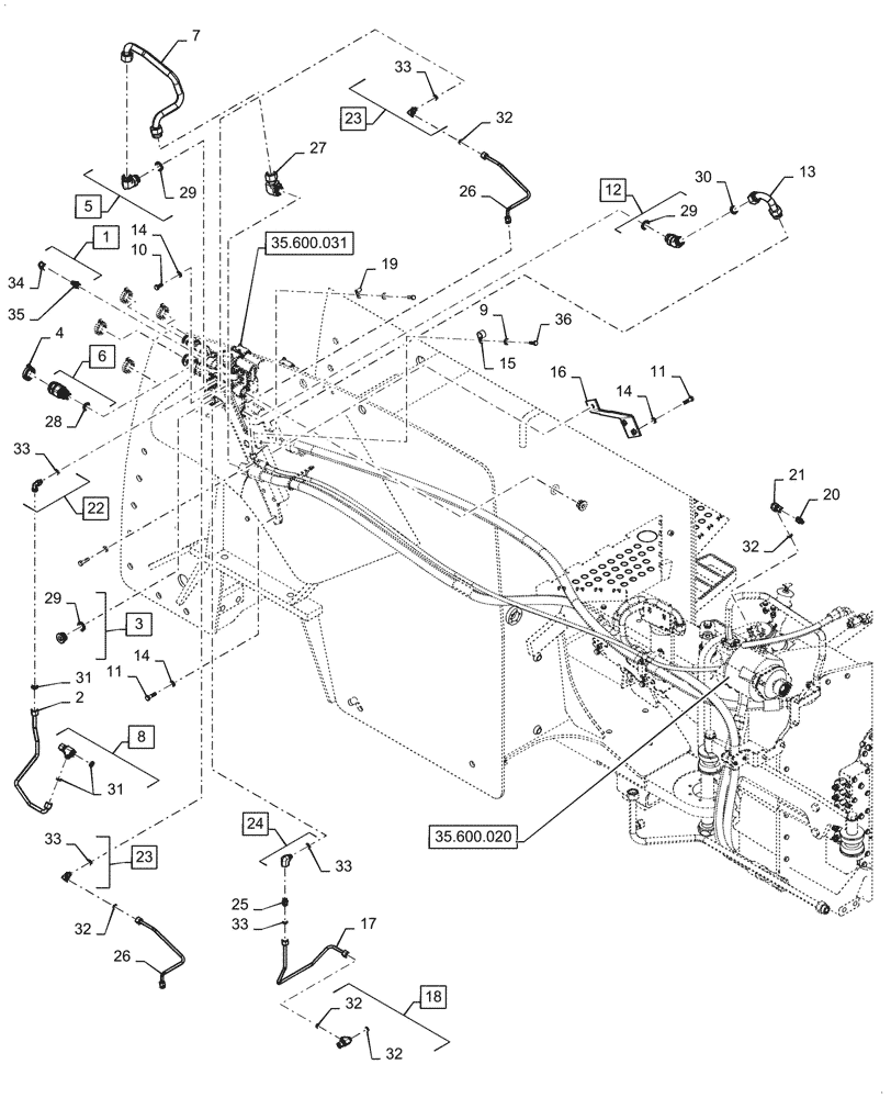 Схема запчастей Case IH STX425 - (35.600.030) - TWIN FLOW HYDRAULICS LINES (35) - HYDRAULIC SYSTEMS