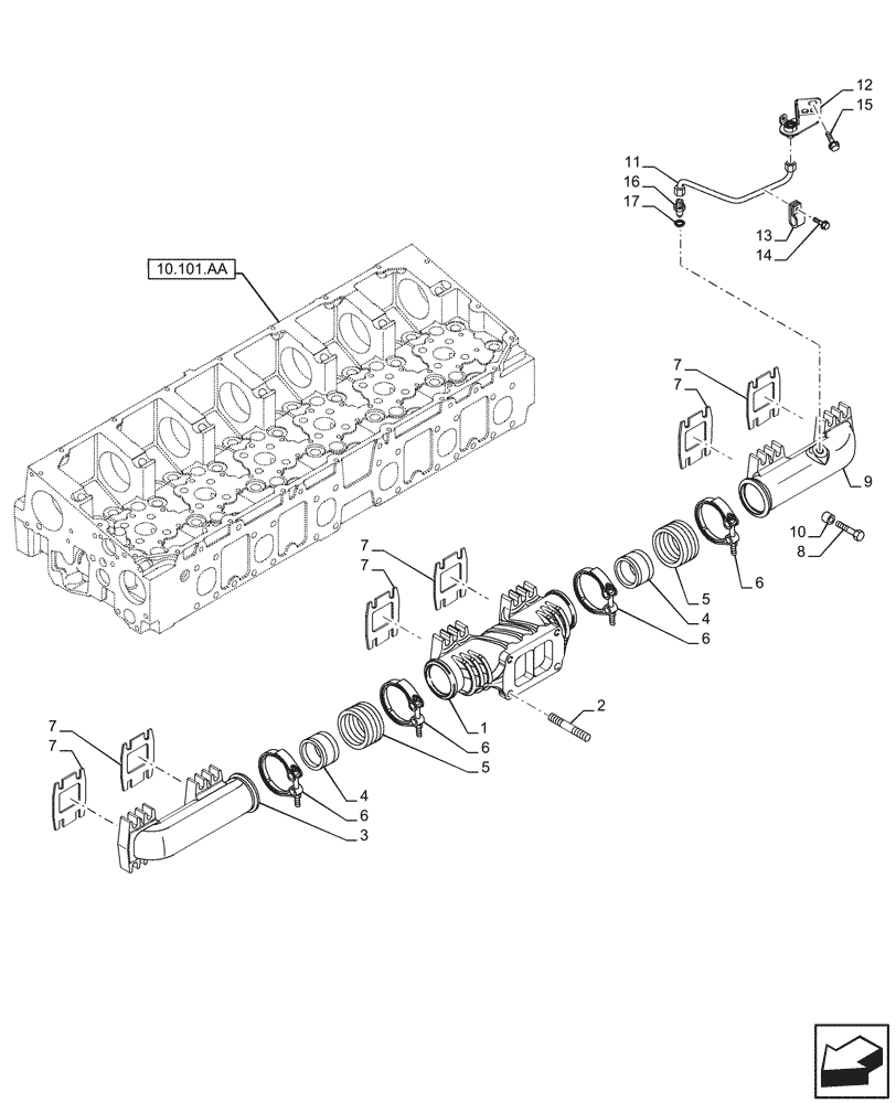 Схема запчастей Case IH F3HFE613F B007 - (10.254.AC[01]) - EXHAUST MANIFOLD, UP TO (10) - ENGINE