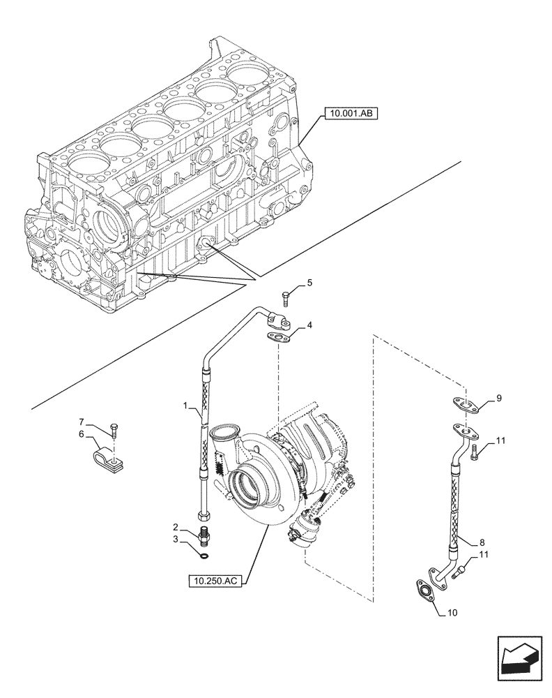 Схема запчастей Case IH F3HFE613F B007 - (10.250.AD) - TURBOCHARGER LUBE LINE (10) - ENGINE