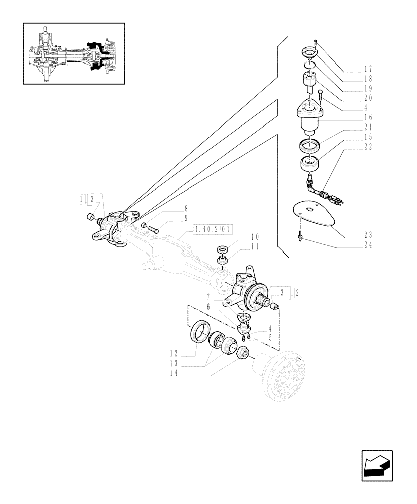 Схема запчастей Case IH MXU115 - (1.40.2/02[01A]) - (VAR.301/1-358/1) 4WD FRONT AXLE W/SUSPENSIONS AND TERRALOCK - STEERING AXLES - HUBS - D5196 (04) - FRONT AXLE & STEERING