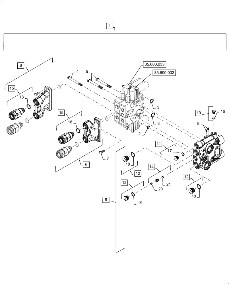 Схема запчастей Case IH STX425 - (35.600.031) - TWIN FLOW HYDRAULICS, VALVE ASSY (35) - HYDRAULIC SYSTEMS