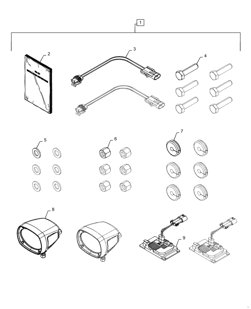 Схема запчастей Case IH STEIGER 400 - (88.100.55[01]) - DIA KIT, WORK LIGHT (88) - ACCESSORIES