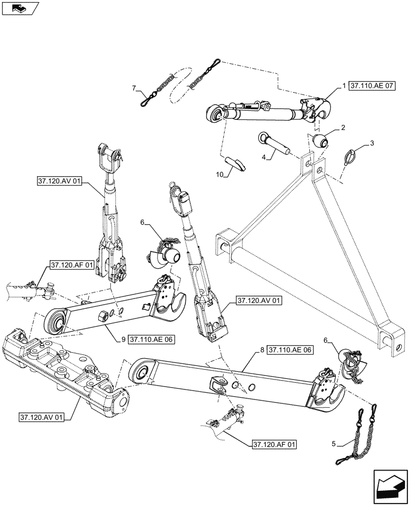 Схема запчастей Case IH FARMALL 105U - (37.110.AE[05]) - VAR - 332953 - REAR, LIFT ARM, ISO (37) - HITCHES, DRAWBARS & IMPLEMENT COUPLINGS