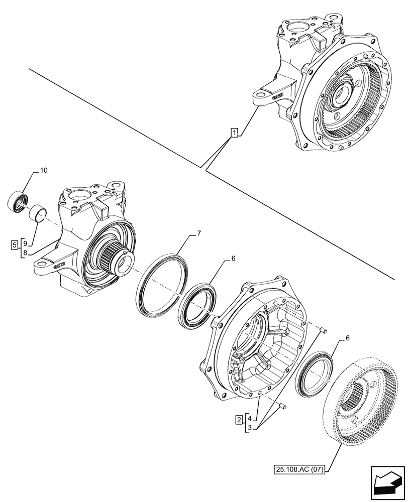 Схема запчастей Case IH PUMA 185 CVT - (25.108.AN[07]) - VAR - 391157, 758048 - 4WD FRONT AXLE, STEERING KNUCKLE, LH, WHEEL, HUB (25) - FRONT AXLE SYSTEM