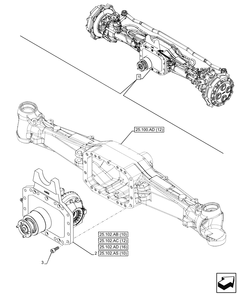 Схема запчастей Case IH PUMA 240 CVT - (25.102.AD[15]) - VAR - 758048 - SUSPENDED FRONT AXLE, DIFFERENTIAL (25) - FRONT AXLE SYSTEM