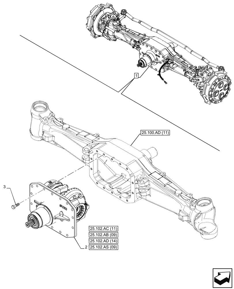 Схема запчастей Case IH PUMA 240 CVT - (25.102.AD[13]) - VAR - 391157 - 4WD FRONT AXLE, DIFFERENTIAL (25) - FRONT AXLE SYSTEM