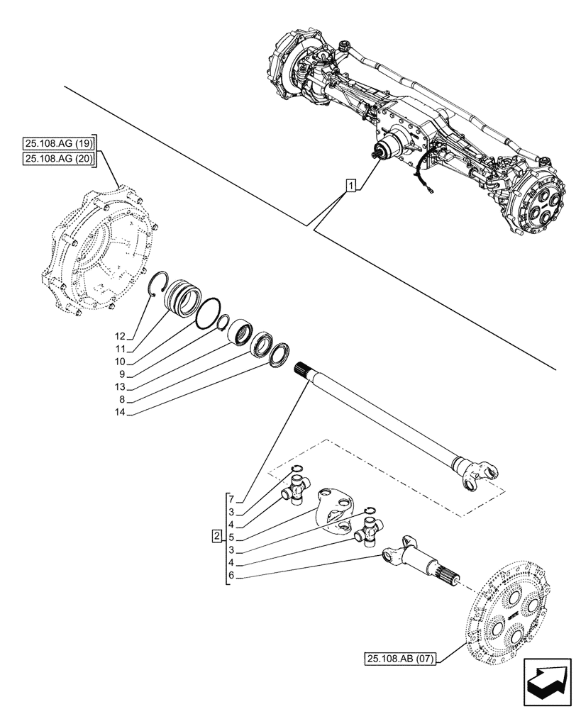 Схема запчастей Case IH PUMA 240 CVT - (25.108.AA[10]) - VAR - 391157 - 4WD FRONT AXLE, SHAFT (25) - FRONT AXLE SYSTEM