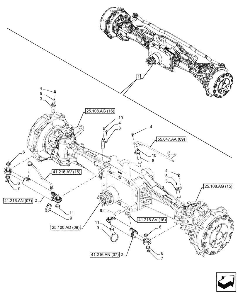 Схема запчастей Case IH PUMA 220 CVT - (41.216.AN[10]) - VAR - 758049 - SUSPENDED FRONT AXLE, W/ FRONT BRAKES, STEERING CYLINDER (41) - STEERING