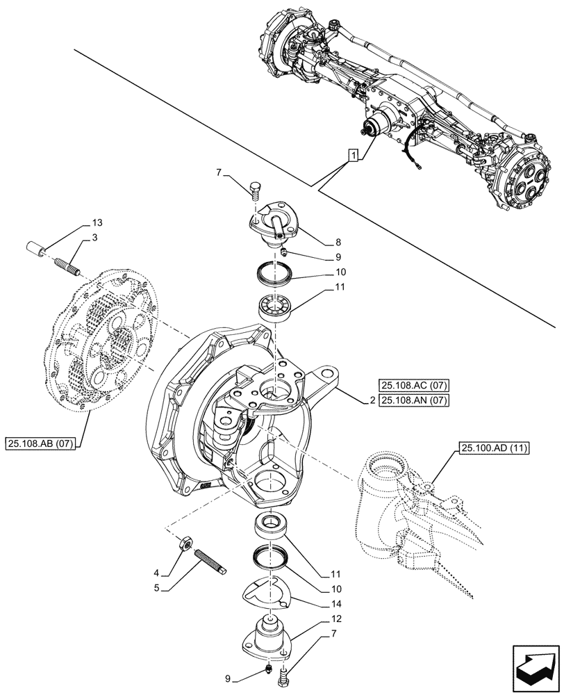 Схема запчастей Case IH PUMA 240 CVT - (25.108.AG[20]) - VAR - 391157 - 4WD FRONT AXLE, STEERING KNUCKLE, LH (25) - FRONT AXLE SYSTEM