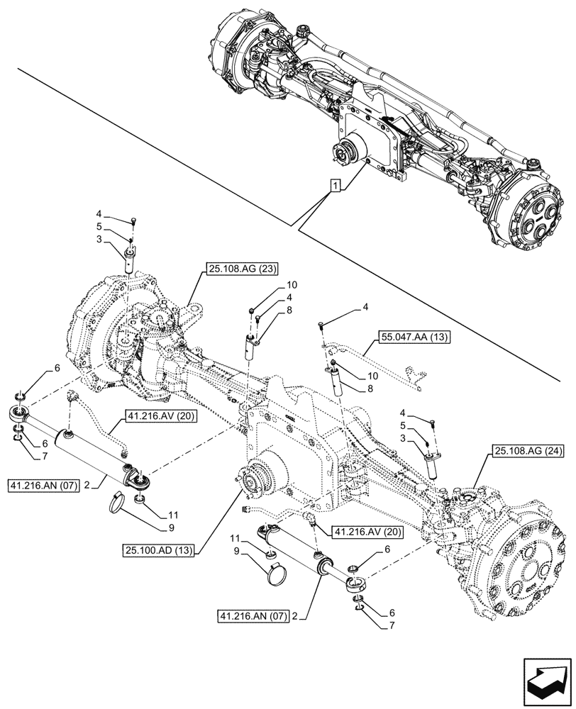 Схема запчастей Case IH PUMA 240 CVT - (41.216.AN[14]) - VAR - 758049 - SUSPENDED FRONT AXLE, W/ FRONT BRAKES, STEERING CYLINDER (41) - STEERING