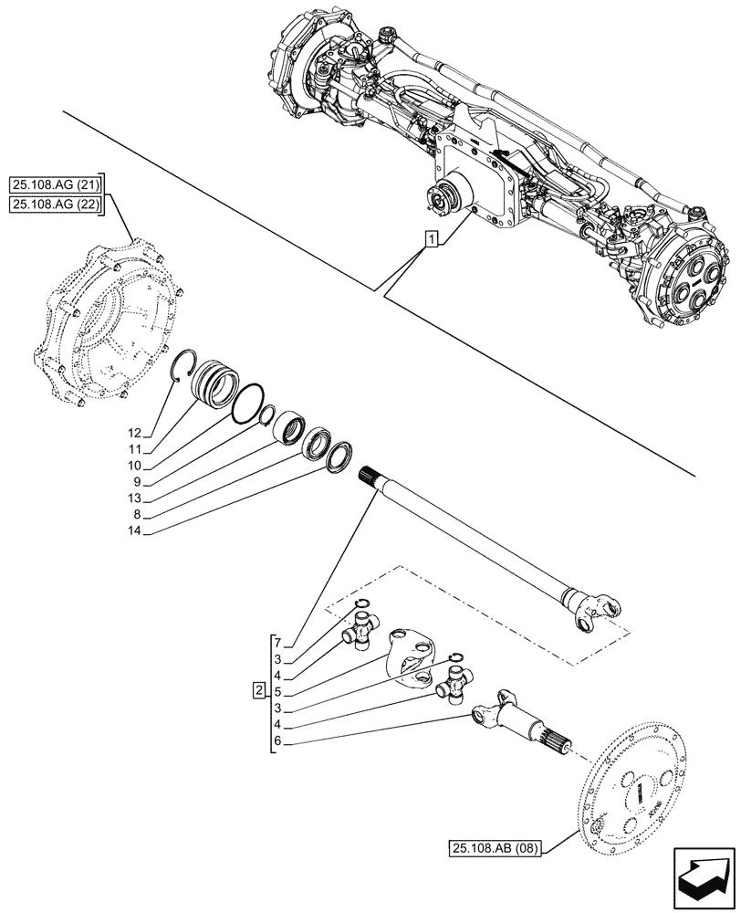 Схема запчастей Case IH PUMA 240 CVT - (25.108.AA[11]) - VAR - 758048 - SUSPENDED FRONT AXLE, SHAFT (25) - FRONT AXLE SYSTEM