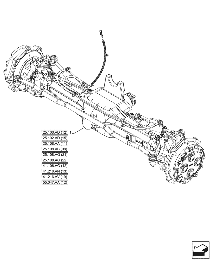 Схема запчастей Case IH PUMA 240 CVT - (25.100.AA[08]) - VAR - 758048 - SUSPENDED FRONT AXLE (25) - FRONT AXLE SYSTEM