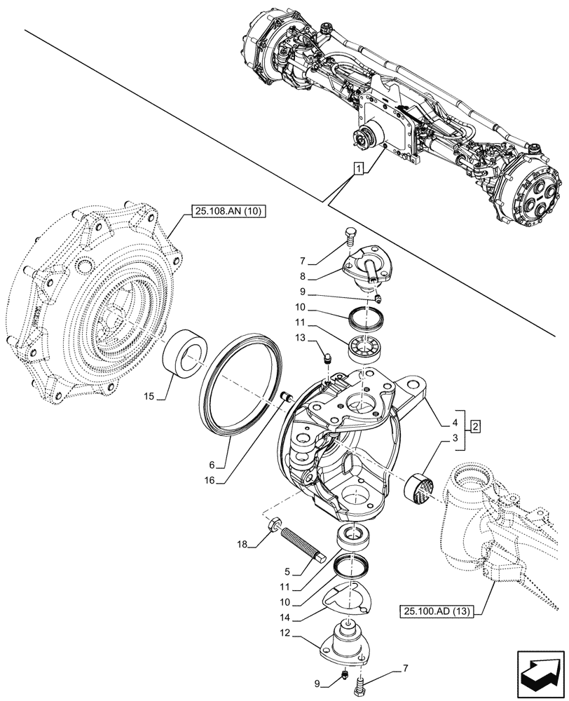 Схема запчастей Case IH PUMA 240 CVT - (25.108.AG[24]) - VAR - 758049 - SUSPENDED FRONT AXLE, W/ FRONT BRAKES, KNUCKLE, LH (25) - FRONT AXLE SYSTEM