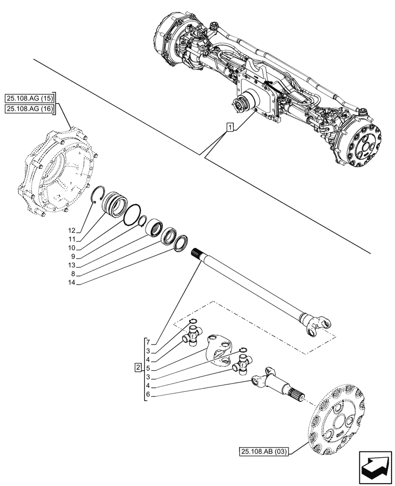 Схема запчастей Case IH PUMA 220 CVT - (25.108.AA[08]) - VAR - 758049 - SUSPENDED FRONT AXLE, W/ FRONT BRAKES, SHAFT (25) - FRONT AXLE SYSTEM