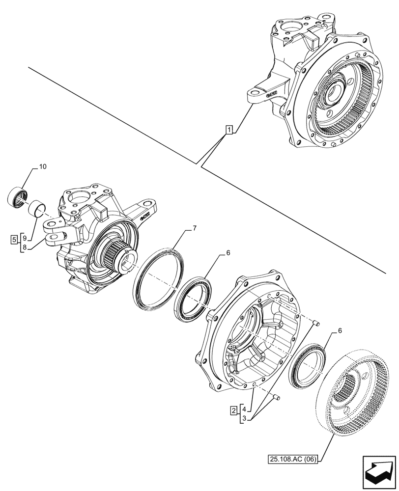 Схема запчастей Case IH PUMA 185 CVT - (25.108.AN[06]) - VAR - 391157, 758048 - 4WD FRONT AXLE, STEERING KNUCKLE, RH, WHEEL, HUB (25) - FRONT AXLE SYSTEM