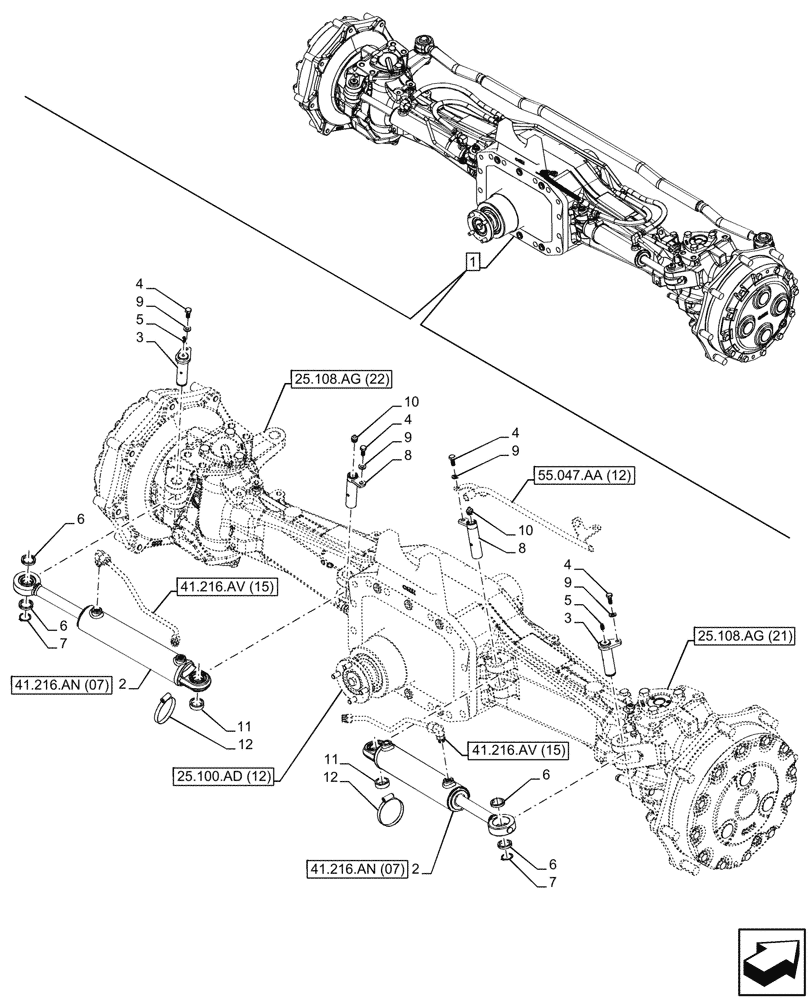 Схема запчастей Case IH PUMA 240 CVT - (41.216.AN[13]) - VAR - 758048 - SUSPENDED FRONT AXLE, STEERING CYLINDER (41) - STEERING