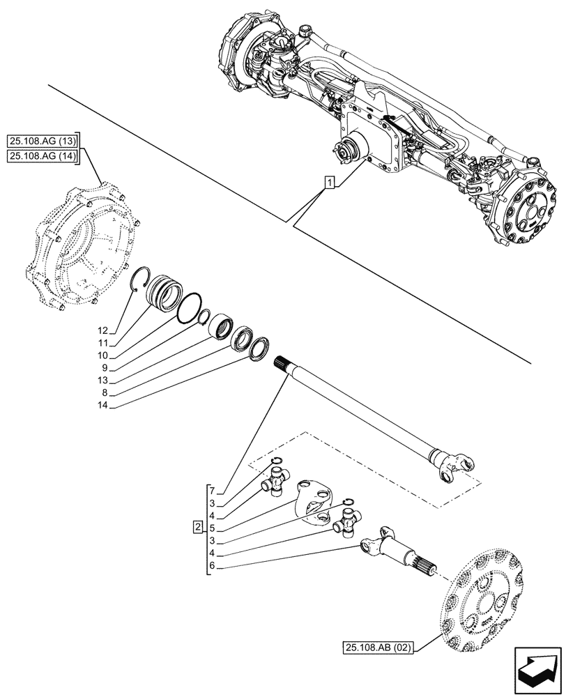 Схема запчастей Case IH PUMA 200 - (25.108.AA[07]) - VAR - 758048 - SUSPENDED FRONT AXLE, SHAFT (25) - FRONT AXLE SYSTEM