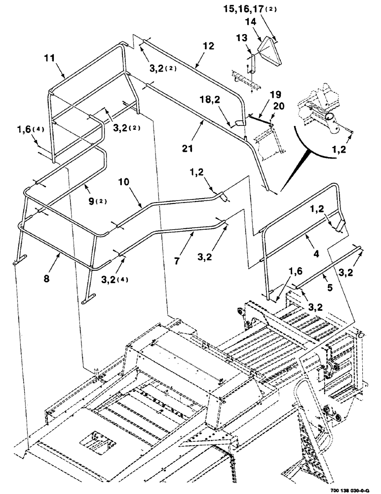 Схема запчастей Case IH 8585 - (7-30) - HAND RAILS AND MOUNTING ASSEMBLY (12) - MAIN FRAME