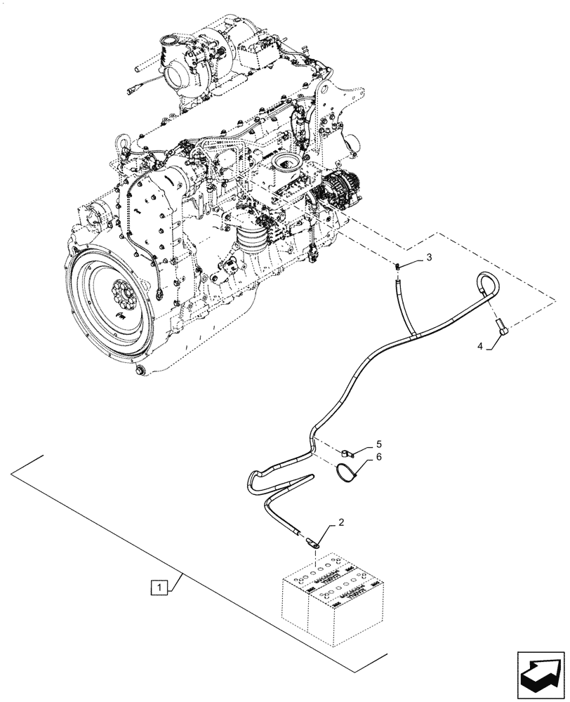 Схема запчастей Case IH MAGNUM 280 - (55.014.AA[01]) - WIRE HARNESS, BATTERY TO GRID HEATER RELAY AND ALTERNATOR (55) - ELECTRICAL SYSTEMS