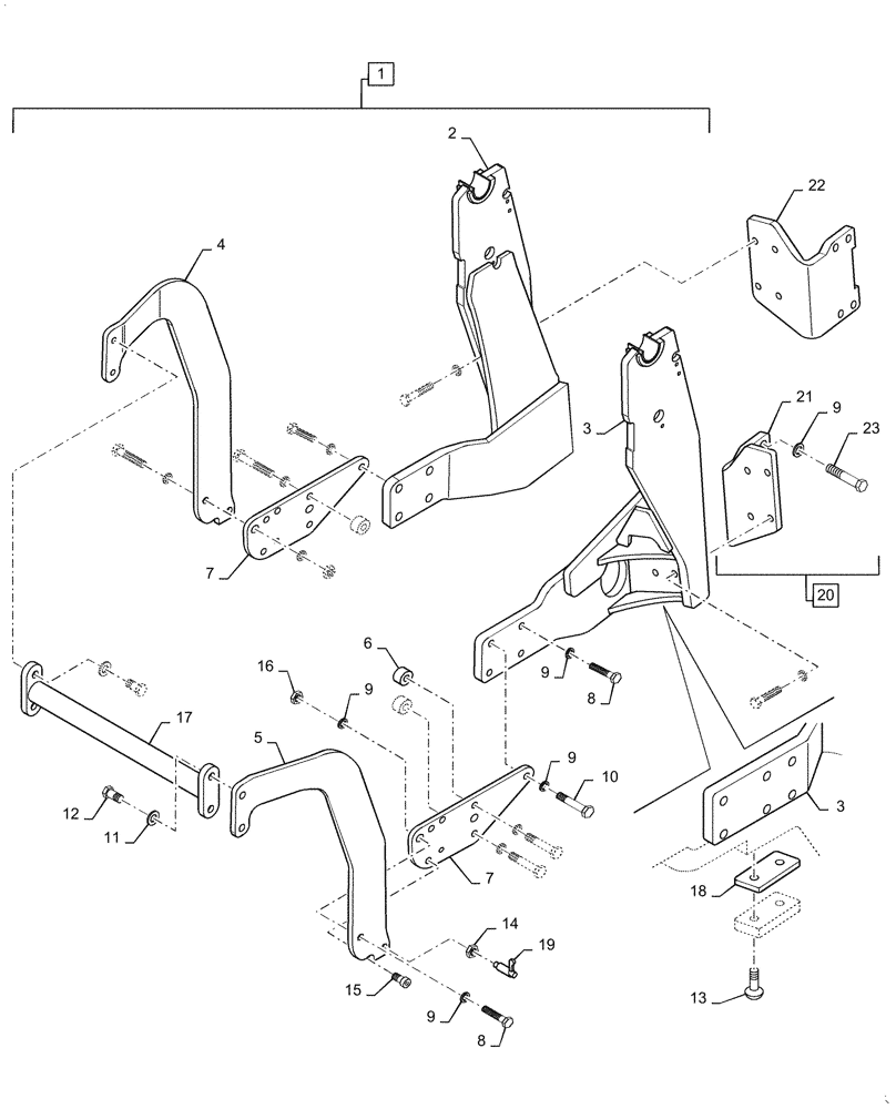 Схема запчастей Case IH LX740 - (39.100.260[A]) - VAR - 715456006, 716454036 - SUBFRAME, MOUNTING PARTS (39) - FRAMES AND BALLASTING