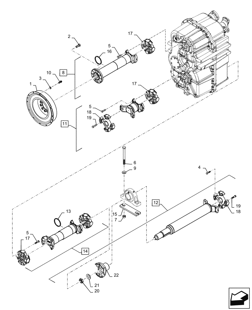 Схема запчастей Case IH STEIGER 420 - (23.314.090) - DRIVE SHAFT ASSY, 8.5C (23) - FOUR WHEEL DRIVE SYSTEM