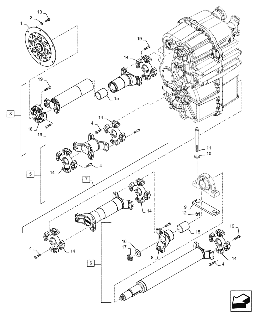 Схема запчастей Case IH STEIGER 370 - (23.314.010) - DRIVE SHAFT ASSY, 8C (23) - FOUR WHEEL DRIVE SYSTEM