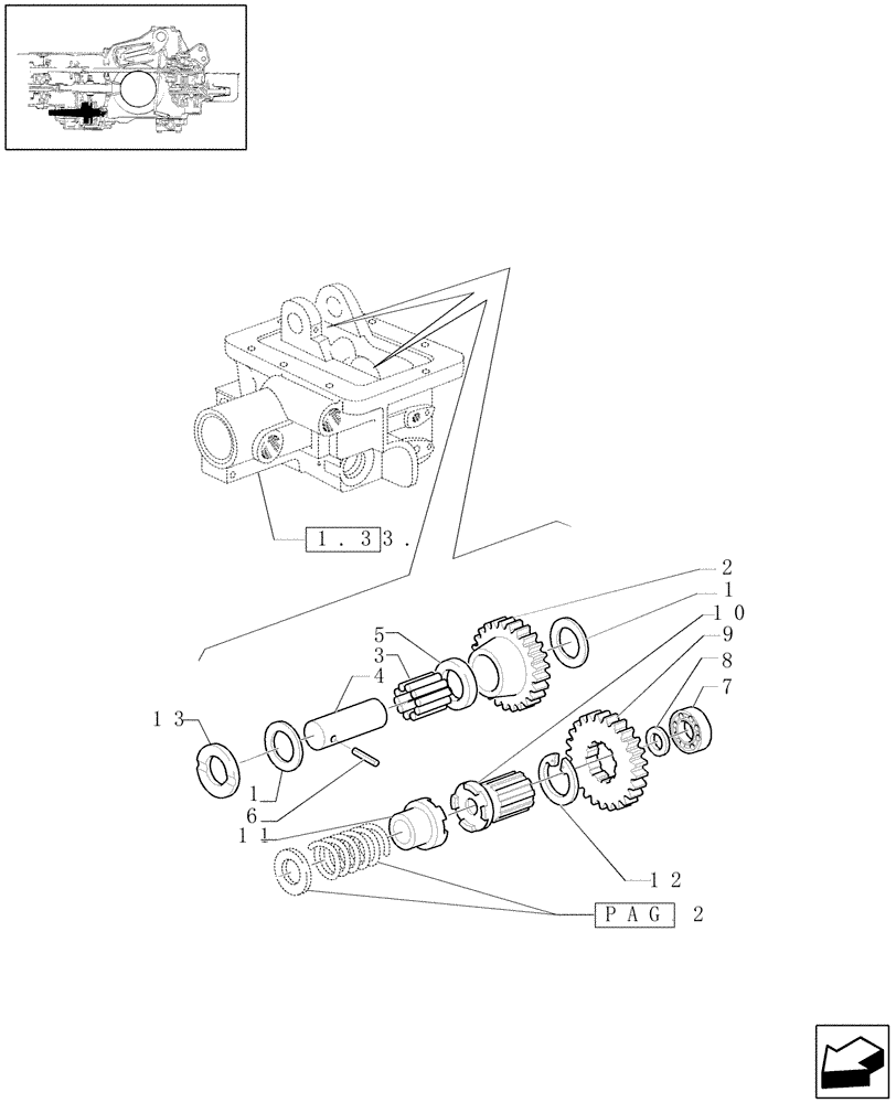 Схема запчастей Case IH FARMALL 95U - (1.33.1[01]) - IDLER GEARS - 4WD - GEARS (04) - FRONT AXLE & STEERING