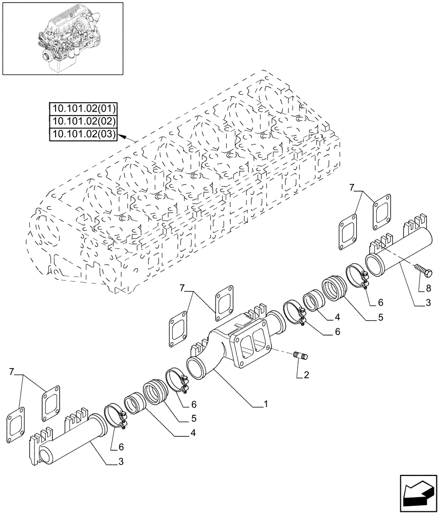 Схема запчастей Case IH 9120 - (10.254.10[03]) - EXHAUST MANIFOLD - 9120 (10) - ENGINE