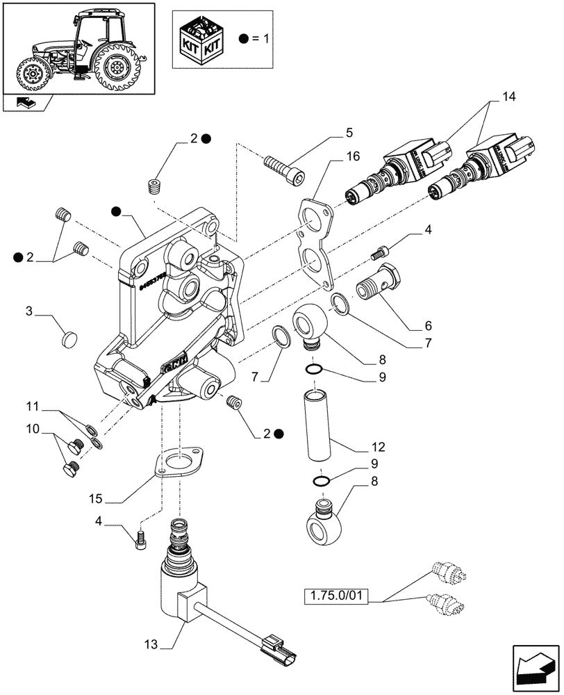 Схема запчастей Case IH FARMALL 65C - (1.27.3/01[01A]) - POWER SHUTTLE - CONTROL VALVE WITH SOLENOIDS - D7481 (03) - TRANSMISSION