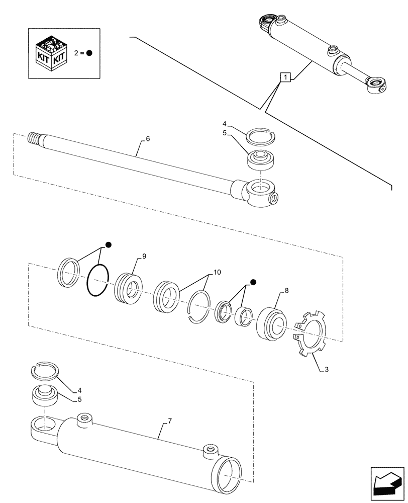 Схема запчастей Case IH FARMALL 130A - (41.216.AN[02]) - VAR - 390509 - HYDRAULIC STEERING CYLINDER, 4WD, BREAKDOWN (41) - STEERING